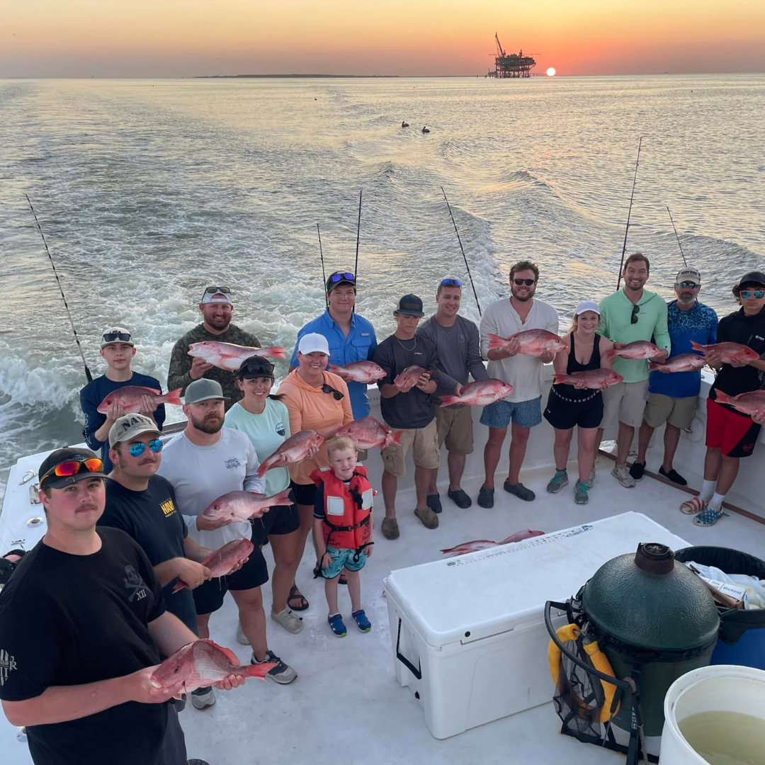 large group walk on offshore fishing trip out of Fort Morgan, Alabama